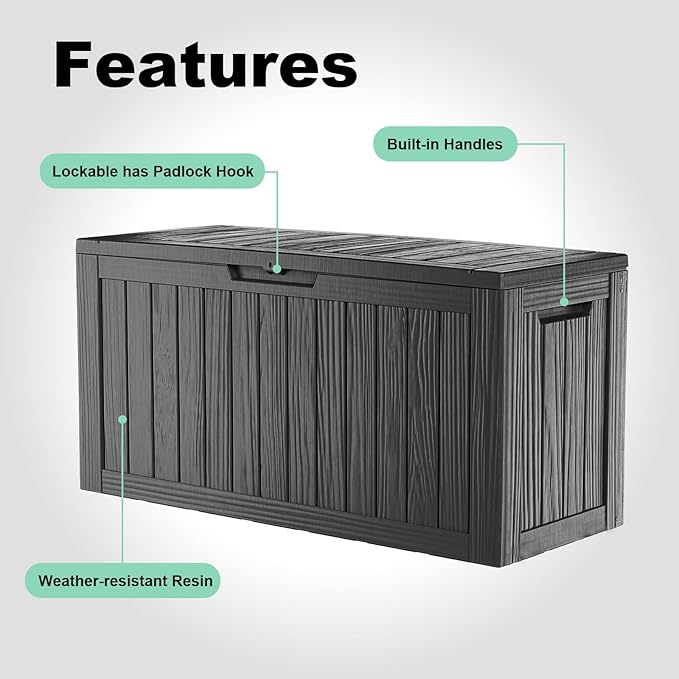 Waterproof Outdoor Storage Box, 86 Gallon Lockable Deck Box, UV-Resistant Outside Storage Bin With Hydraulic Lid For Patio Furniture, Cushion Organizer, Garden Tools, Pool Accessories, Black