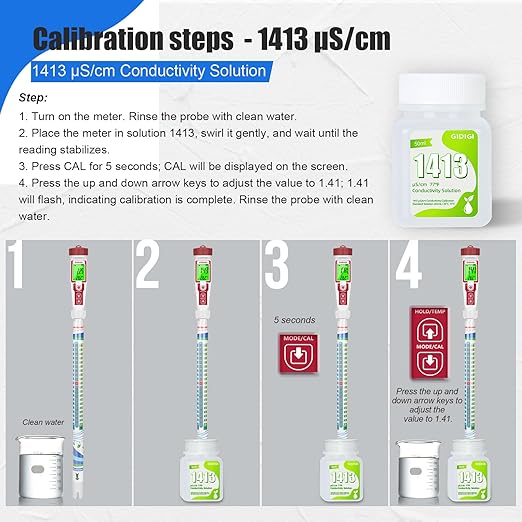 Calibration Buffer Solution kit 4/7/10 and 1413µS/cm, TDS/EC Standard Solution for Calibrating pH Meter TDS Tester EC Salinity Multifunction Meter, Suitable for Hydroponics, Aquaponics, Lab