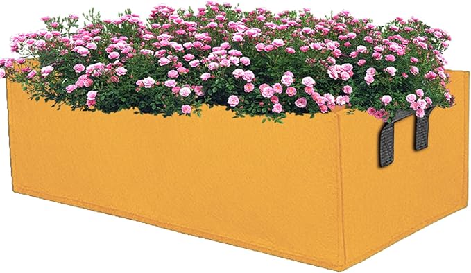 Square Grow Bags, Garden Fabric Planter Container with Handles Bed Flower Vegetables Pots 1MM Thickness Economic Colorful (Brown,23.62x11.81x7.87 Rectang)