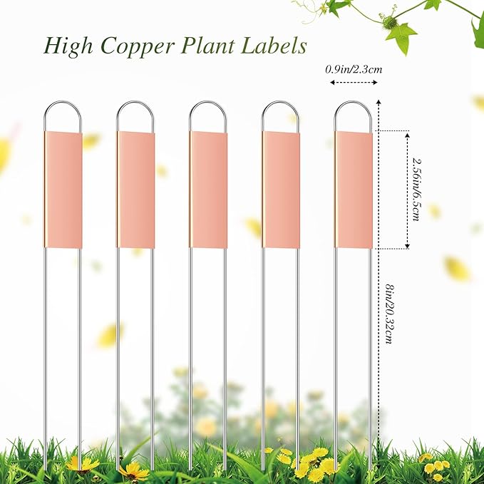LEIFIDE 61 Pieces Metal Plant Tags Kit, 30 Pcs Copper Metal Plant Labels, 30 Rainproof PET Films, 1 Marker Pen, Reusable Garden Markers Nursery Tags(U Shape)