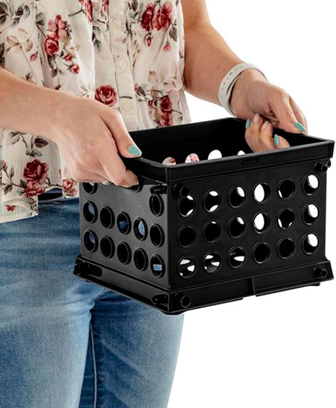 Sterilite Mini Crate, Stackable Plastic Storage Bin with Handles, Organize Home, Garage, Office, School, Dorm Room, Black, 36-Pack