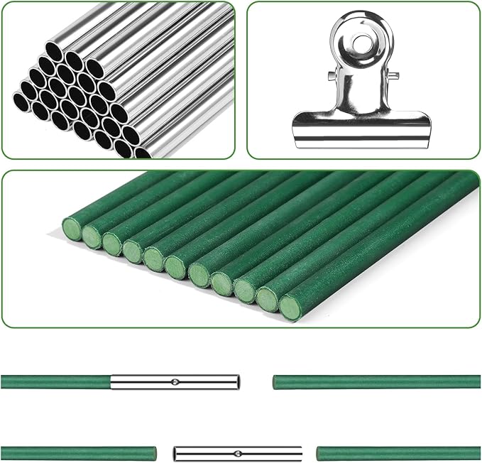 RIFNY 72 PCS Garden Hoops for Raised Beds, 12 Sets Greenhouse Hoops Kit of 8 FT Long Grow Tunnel, Rust-Free Fiberglass Garden Support Poles for Insect Mesh Netting Freeze Plant Cover (Green)