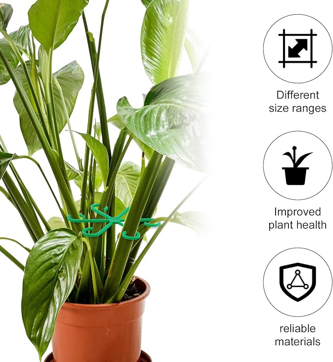 4pcs Plant Stem Supports, Plastic Houseplant Climbing Holders Stabilizer Reusable Small Climbers Flower Plant Stakes Trellis Stem Hook Growth Accessories for Indoor Monstera (Green)