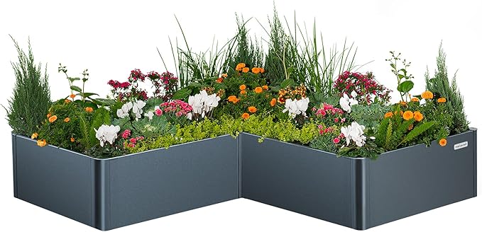 Vego garden Raised Garden Bed, 17" Tall 83" x 83" L-Shaped Modern Raised Garden Beds Kit, Metal Planter Box for Vegetables, Flowers & Fruits, Midnight Blue