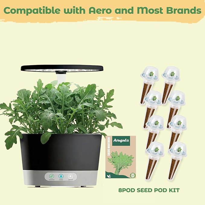 8-Pod Arugula Seed Pod Kit for Aerogarden, Includes Arugula Seeds - Universal Hydroponic Pods Indoor Gardening Supplies (8-Pod)