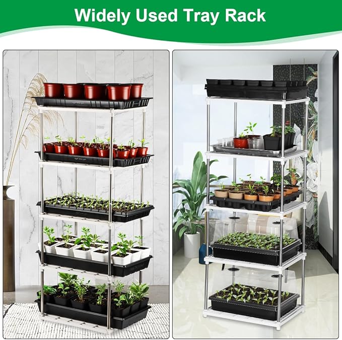 5 Layer Seed Starter Tray, Plant Stand, Storage for Nursery Pot Seedling Cell Tray Container Indoor/Outdoor Plant Rack Holder (White)