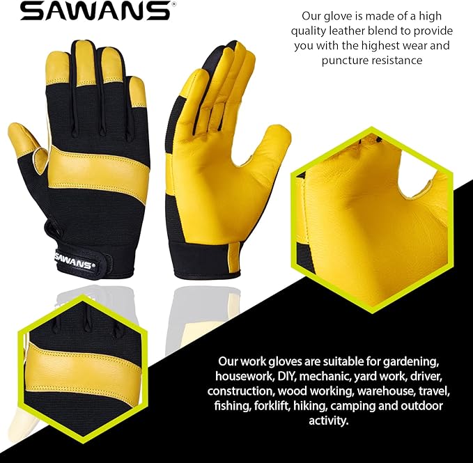 Leather Gardening Gloves Working for Women and Men Utility Dexterity Breathable Garden Work Safety Gloves