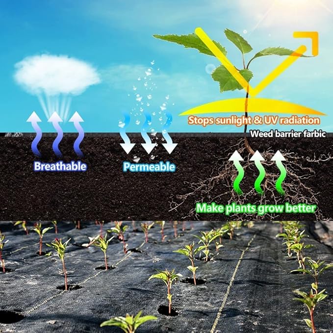 3FT x 100FT Weed Barrier Landscape Fabric Heavy Duty, 3.2oz Premium Garden Ground Cover Mat for Weed Control, Gardening, Plant Beds and Farming
