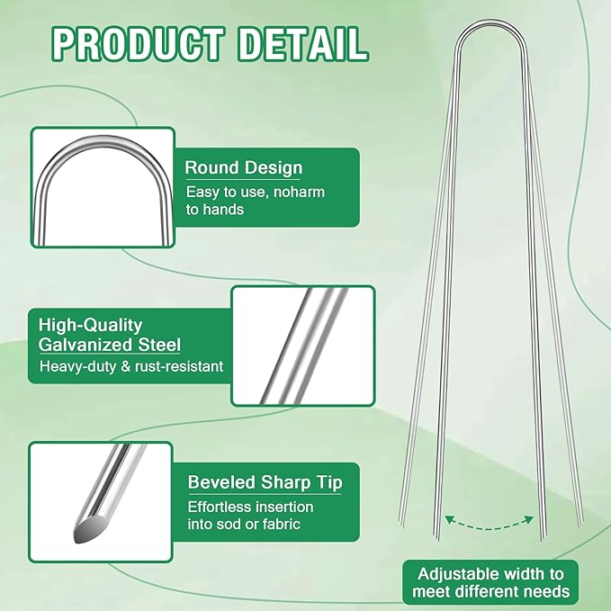 8 Gauge Landscape Staples, FUIJOL 8 Inch 15 25 50 100 Pack Heavy Duty U-Shaped Landscape Stakes, Galvanized Garden Staples for Weed Barrier Stakes, Ground Cover, Irrigation Tubing, Fence (15, 8 Inch)
