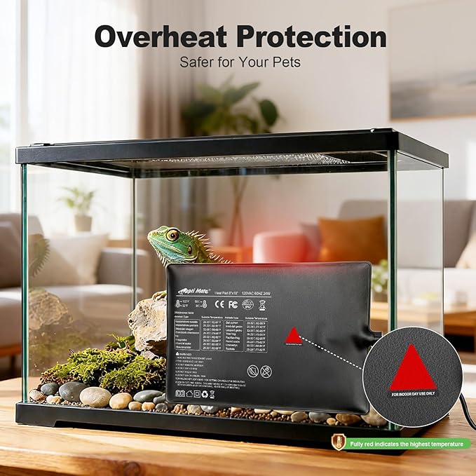 Reptile Heating Pad with Internal Sensor&Thermostat, 8" x 18" 24W Under Tank Heater Mat for 10-40 Gallon Tanks, IP67 Waterproof Safe Heat for Turtles, Bearded Dragons, Snakes, Lizards and Seedling