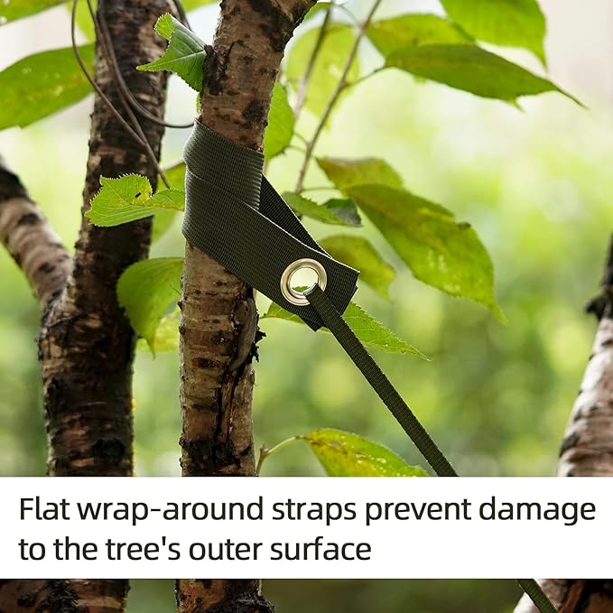 Professional Tree Stake Kits for 2 Trees- 6pcs 15.7 Inch Tree Straps + 65.6 Feet Strong Rope for Plant Fix Straight Healthy Growth,Green