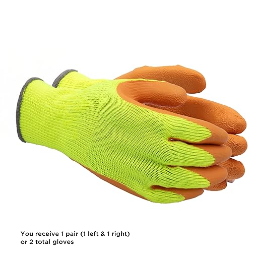 SHOWA Atlas 317 Original 1994 Crinkle Grip Work Gloves, Natural Latex Palm, Heavy Duty 10-Gauge for Construction, Landscaping, Gardening, & Masonry, Hi-Vis Yellow, X-Large, 1-Pair