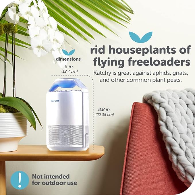 Katchy Indoor Fly Trap– Catcher & Killer for Mosquito, Fruit Fly, Gnat & Small Moth – Non-Zapper Trap with Fan Suction & Blue UV Light – Ideal for Indoor Spaces, Kitchen & Plants (Original, White)