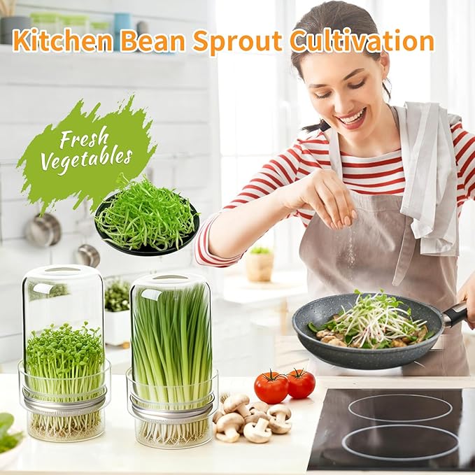 Updated Sprouting Kit - 2 Sprouting Jar Kits, Wide Mouth Quart Mason Jars | Broccoli, Microgreens, Alfalfa Sprout Jar | Perfect for Home Gardeners, Health Enthusiasts & Vegan Diets