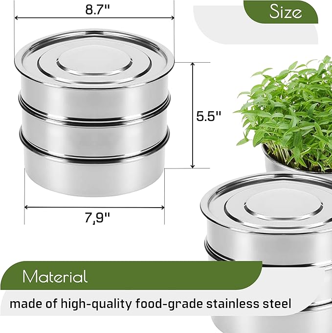 Stainless Steel Seed Sprouting Kit – Stainless Steel Sprouting Tray Round 3-Tier Seed Gardening Planter for Microgreens Broccoli Sprouts Growing Kit Microgreens Tray Germination