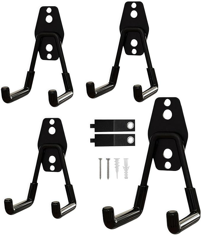 Garage Hooks Heavy Duty with Anti-Slip Coating, Steel Utility Ladder Hooks for Hanging Garden Tools, Hoses, Ropes, Bikes and More (4, 3in)