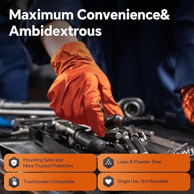 10mil Nitrile Gloves Thick,Industrial Disposable Gloves with Diamond Textured,Heavy Duty Mechanic Glove,Latex Free