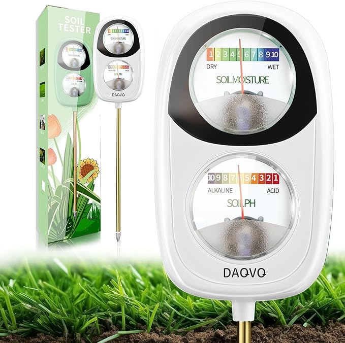 2-in-1 Moisture Meter for Plants, Soil Moisture Meter & PH Tester, Large Dual-Screen Soil Test Kit, Essential Garden Tools for Indoor/Outdoor Garden, Lawn, Farm, No Battery Needed