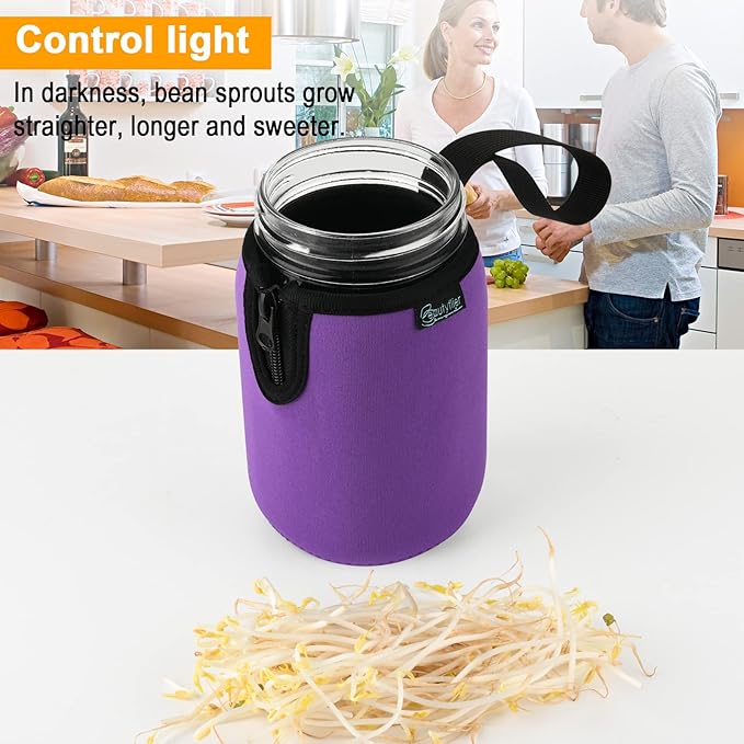 Beautyflier Mason Jars 32oz Wide Mouth Sleeve Regular Mouth Mason Jars Insulators Drinking Glass Coolers Sprouting Jars Blackout Sleeve (Purple)