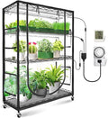 JESLED Indoor Greenhouse with Grow Light, 3FT Full Spectrum 5000K LED Light for Seed Starting, Tiered Lighting Control, Built-in Timer & Thermo-Hygrometer, Rolling Metal Plant Stand (35.4x13.8x59IN)