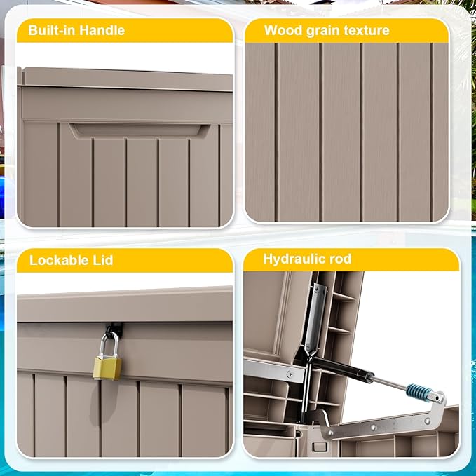 281 Gallon Large Resin Deck Box, Lockable Outdoor Storage Box for Patio Cushions Storage Furniture,Garden Tools, Pool Supplies, Weatherproof and UV Resistant (Grey)