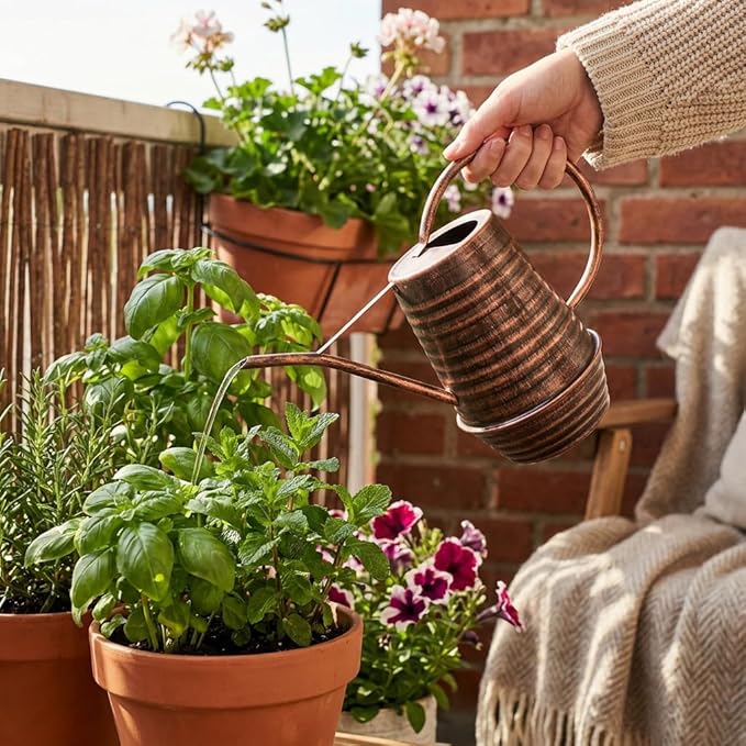 Small Watering Can, 0.3 Gallon/34oz., Copper, Galvanized, Indoor Water Can, Metal Watering Can with Long Spout, Plant Water Can for Indoor Plants