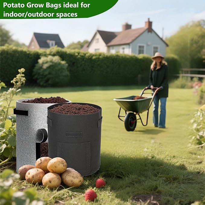 2-Pack 10 Gallon Potato Grow Bags, with Flap and Handle, Planter Bags for Vegetables, Fabric Plant Pots for Potatoes, Tomato, Vegetables, Gardening Bag