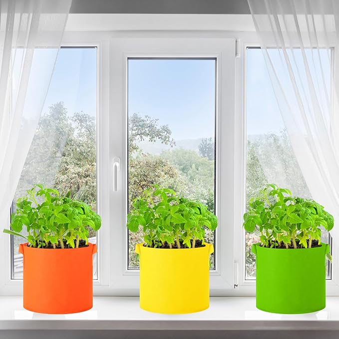 24 Pcs Multicolor Plant Grow Bags Large Grow Bags Fabric Planter Thickened Non Woven Fabric Pots with Handles for Indoor Outdoor Garden Planting Seeds Flower, 6 Colors (7 Gallon)