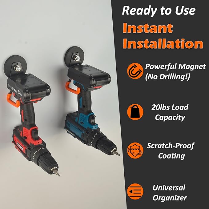 MUTUACTOR Updated Strong Magnetic Hooks,4PCS Scratch-Resistant Heavy Duty Garage Magnet Hook,20lbs Powerful Storage Tool Hooks for Organizing Cordless Impact Drivers,Garden Shovel Tool Box