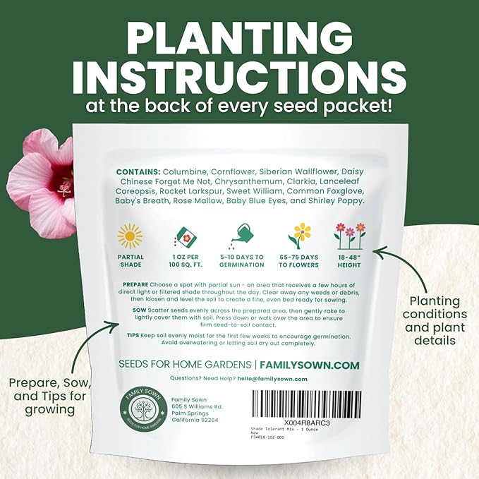 Shade Tolerant Mix – 14,000 Wildflower Seeds for Pollinator Gardens – 2026 Season – 1 Ounce Pouch