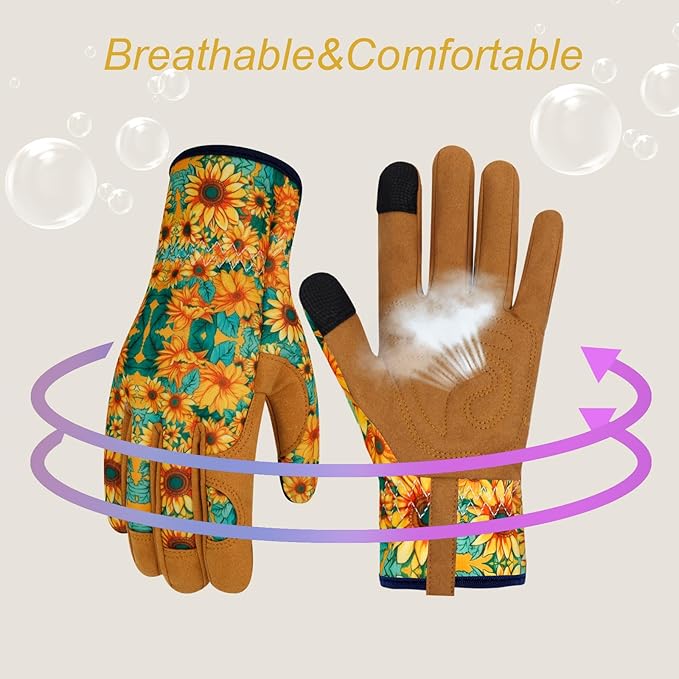 Leather Gardening Gloves for Women Thorn Proof Garden Gloves Touch Screen Working Gloves Gifts,M