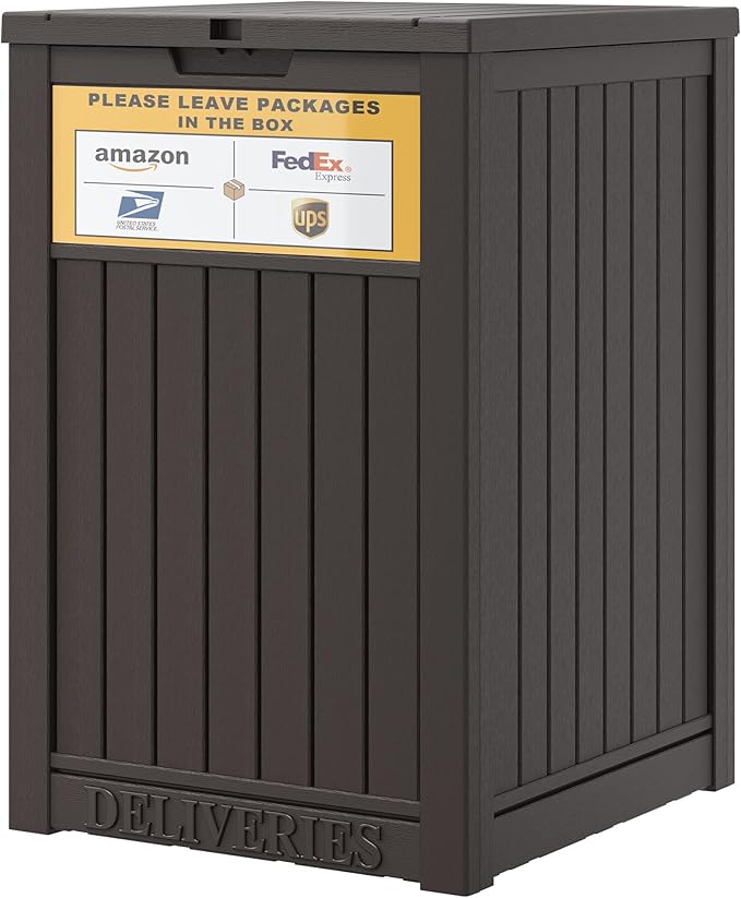 Package Delivery Box for Outside with Sign, 48 Gallon Storage with Lockable Secure, Large Double Wall Resin Outdoor Package Delivery Waterproof