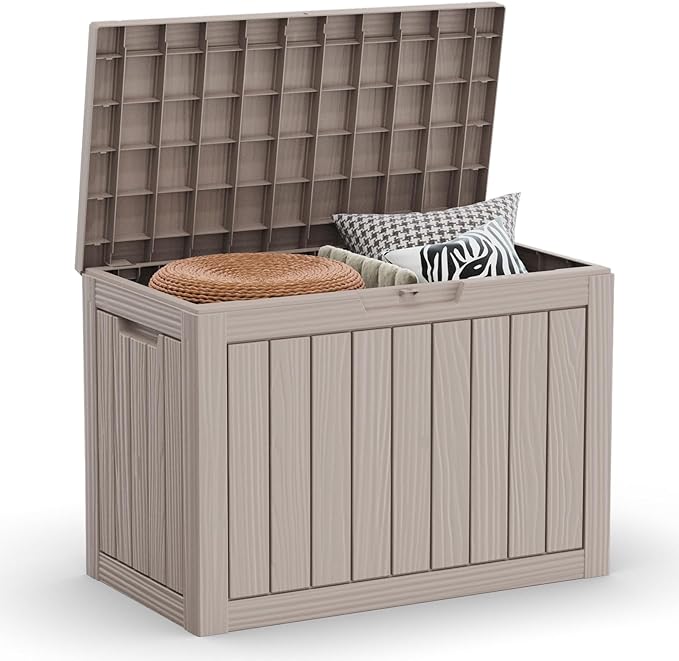 45 Gallon Deck Box,Resin Outdoor Storage Box with Lockable for Patio Furniture, Pool Accessories, Garden Tools Waterproof Outside Storage Box (Black)