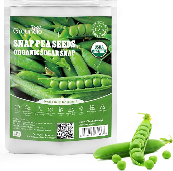 Sugar Snap Pea Seeds for Planting | Organic Non-GMO Vegetable Seeds for Planting Home Garden Indoor & Outdoor | Cool Season Crop,Super Productive