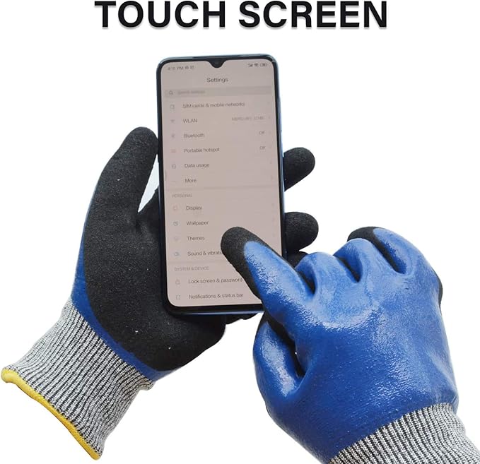 Durable Gardening Gloves for Men, Heavy Duty Nitrile Garden Gloves, Double Coated Work Gloves, Cut Resistant, Puncture Proof, Water Resistant, Touch Screen (Large)