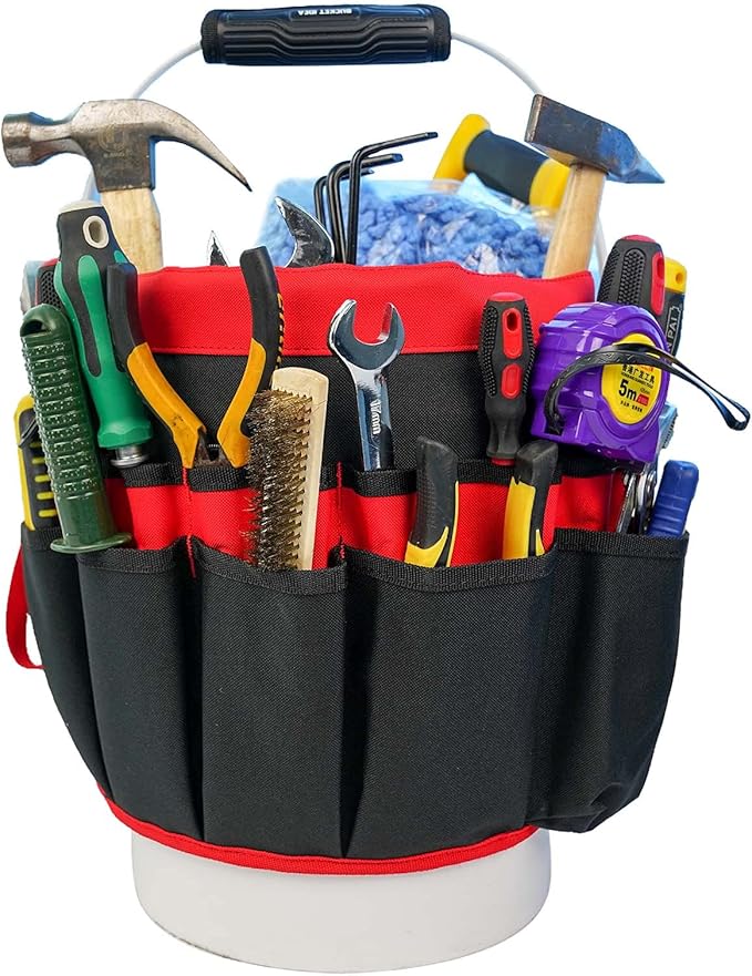 MELOTOUGH Bucket Tool Organizer With 35 Pockets Fits to 3.5-5 Gallon Bucket (Red)