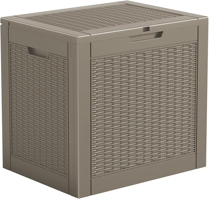 Vixzen 31 Gallon Resin Deck Box - Lockable Outdoor Storage for Patio Cushions, Garden Tools, Pool Supplies（Grey，31 Gallon）