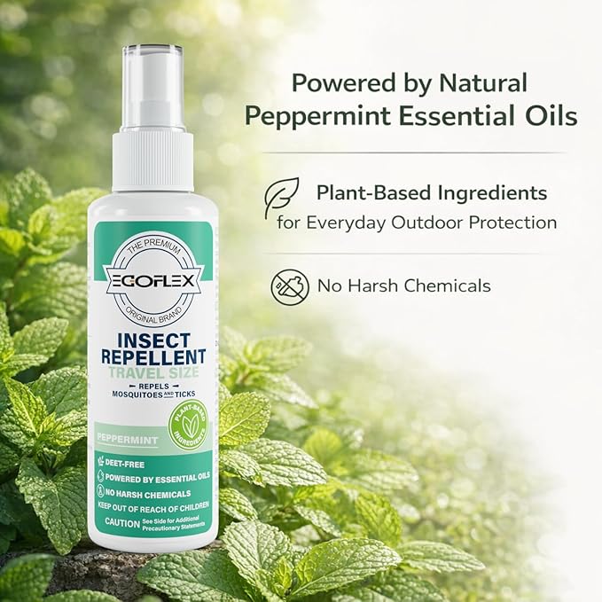 3-Pack Mosquito Repellent Spray - DEET-Free Bug Spray Travel Size TSA Approved - Mosquito, Tick & Insect Killer Deterrent with Natural Essential Oils - Peppermint Scent - Safe for Family - 3 Fl Oz