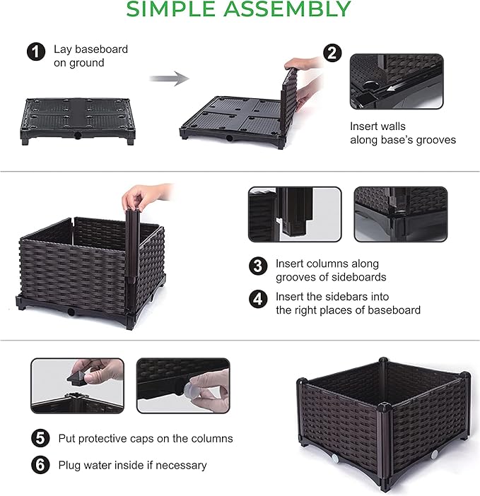 Raised Garden Planter, Resin, Elevated Flower Bed Box Kit for Vegetable, Flower, Herb Gardening | 16" X 18", Wicker Pattern, Brown