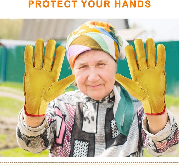 Patelai Garden Gloves Leather Gardening Gloves Thorn and Cutting Proof Work Garden Gloves (Large)