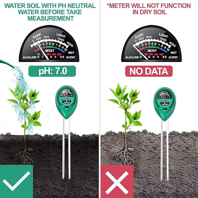 iPower Soil pH Tester, 3 in 1 Moisture Sunlight Meter for Home, Garden, Lawn Farm, Indoor and Outdoor Plants, 1 Pack, Green