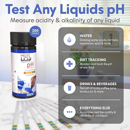 pH Test Strips - 200 Litmus Paper pH Test Strips for Urine and Saliva Level Testing (PHUNIV) - 0 to 14 Universal Plastic pH Strips Drinking Water, Kombucha, Pool, Spa, Hotub, Soap, & Urine and Saliva
