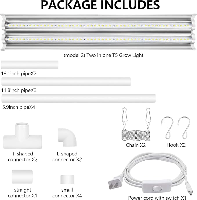Grow Light for Seed Starting with Stand,Double Tube T5 Grow Lights 1.4Ft,Seed Starter Light Kit,5000K White Full Spectrum Plant Growing Lamp Strips for Indoor Plants,Seeds Starting,Height Adjustable