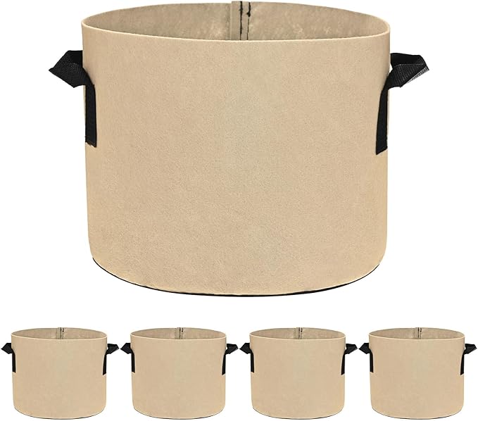 M METERXITY 5-Pack Plant Grow Bags 3 Gallon Grow Bags 300G Thickened Fabric Pots with Durable Handles Plant Garden Grow Pots for Fruits/Vegetables/Flowers/Plants [Khaki]