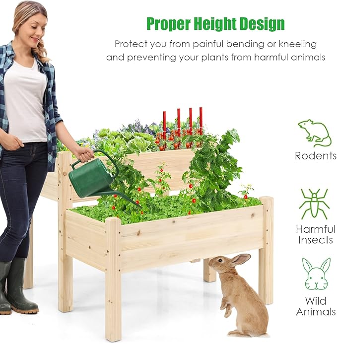 S AFSTAR Raised Garden Bed Set of 2, Wood Elevated Planter Beds with 8 Drainage Holes & 2 Planter Boxes, 3.5 Cu.Ft Above Ground Rise Garden Beds for Flowers Vegetables Herbs,