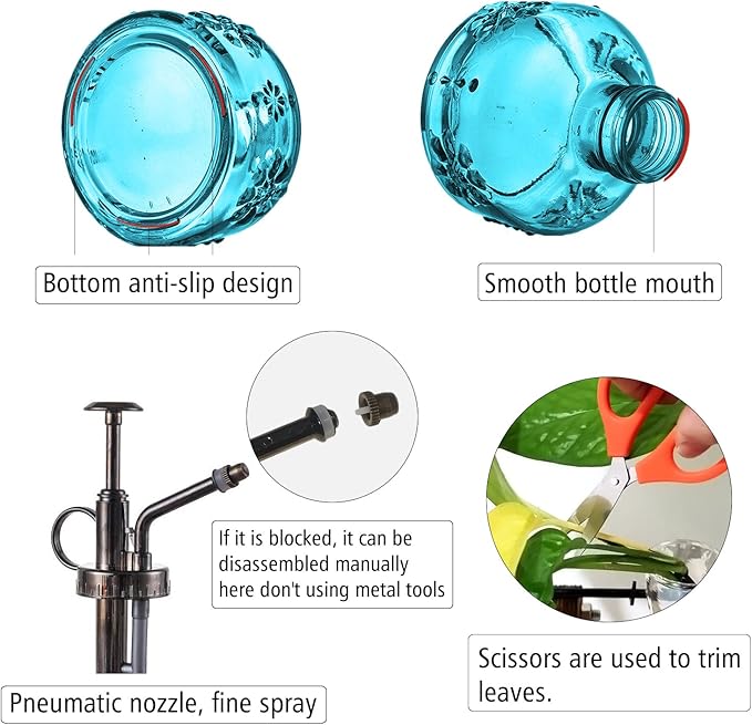 XXXFLOWER Glass Plant Mister Spray Bottle for Indoor Plant Spritzer Succulent Watering Bottle Tall Vintage Style with Bronze Plastic Top Pump