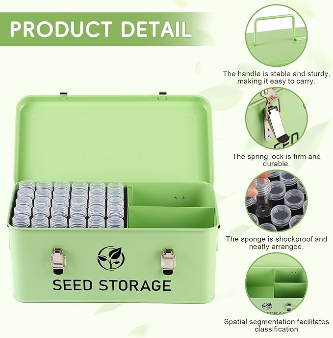 Seed Storage Organizer, Metal Seed Bank Gardening Saving Containers Box (Seeds not Included)