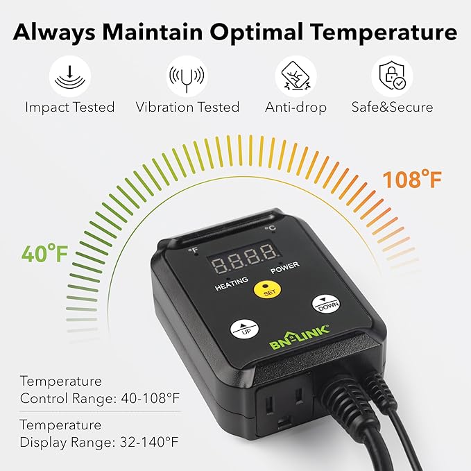 BN-LINK Seedling Heat Mat with Thermostat Controller Combo Set, 4 Pack 10" x 20.75" Plant Heating Mat for Seed Starting with Temperature Control for Indoor Growing, Plants Germination