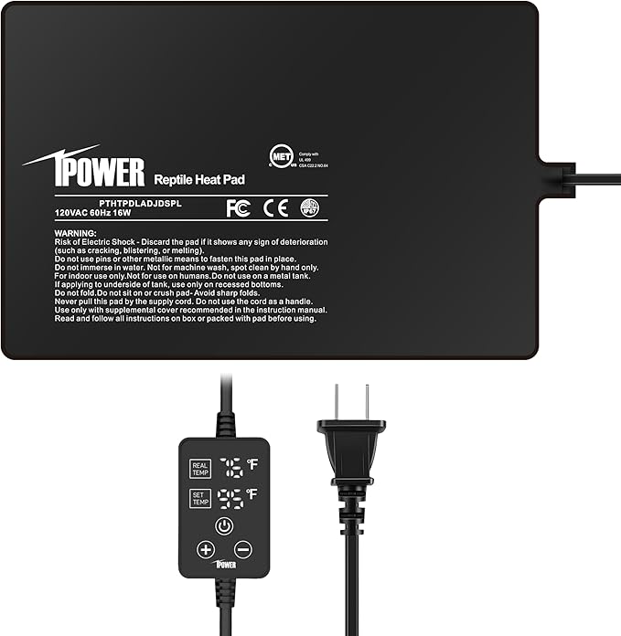 iPower 8 by 12 Inch 16W Reptile Heating Pad with Adjustable Thermostat, Under Tank Warmer Terrarium Heat Mat for Turtles/Snakes/Lizards/Frogs, and Other Reptiles