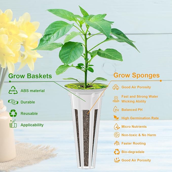 88Pcs Hydroponic Seed Pods Supplies Kit for Aerogarden Pods, Hydroponics Garden Accessories, Grow Anything Kit with 24 Grow Sponges 12 Grow Baskets 24 Domes 24 Pod Labels 400ml Plant Food Nutrients